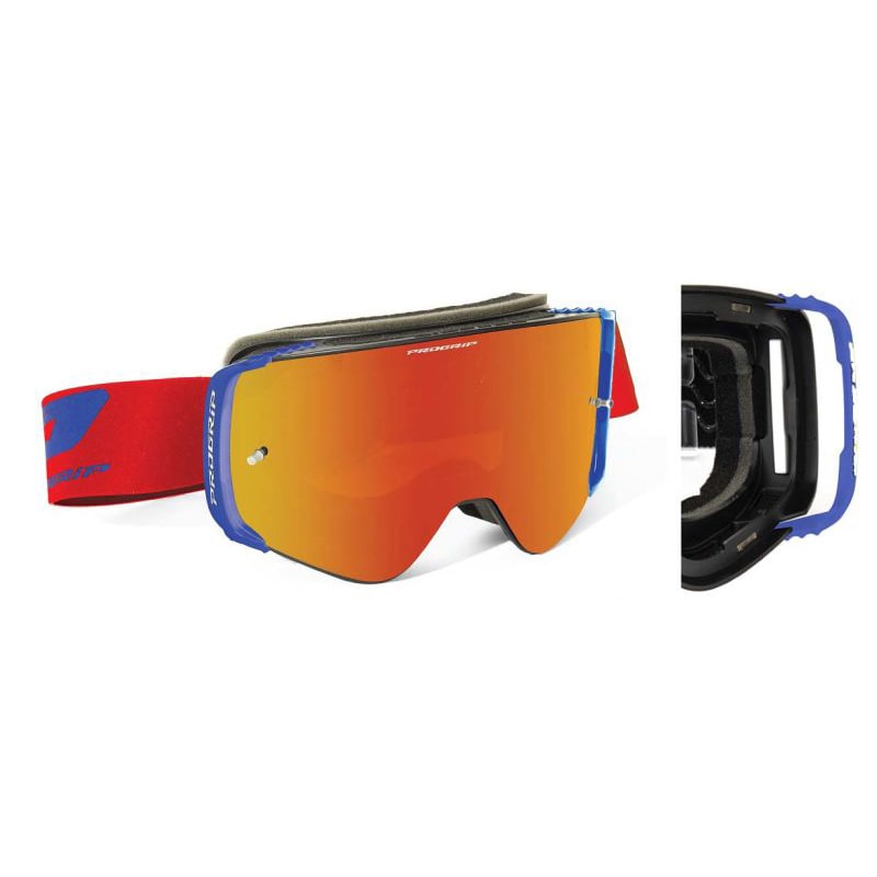 Fuoristrada PROGRIP Maschera 3206-107 Magnet Advance - Rosso/Blu - Lente a Specchio