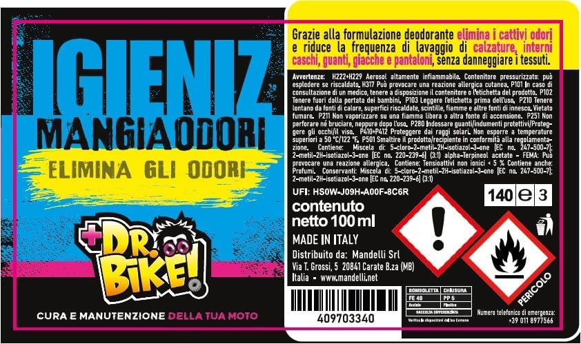 DEODORANTE SPRAY MULTIUSO DR.BIKE IGIENIZ MANGIAODORI 100ML