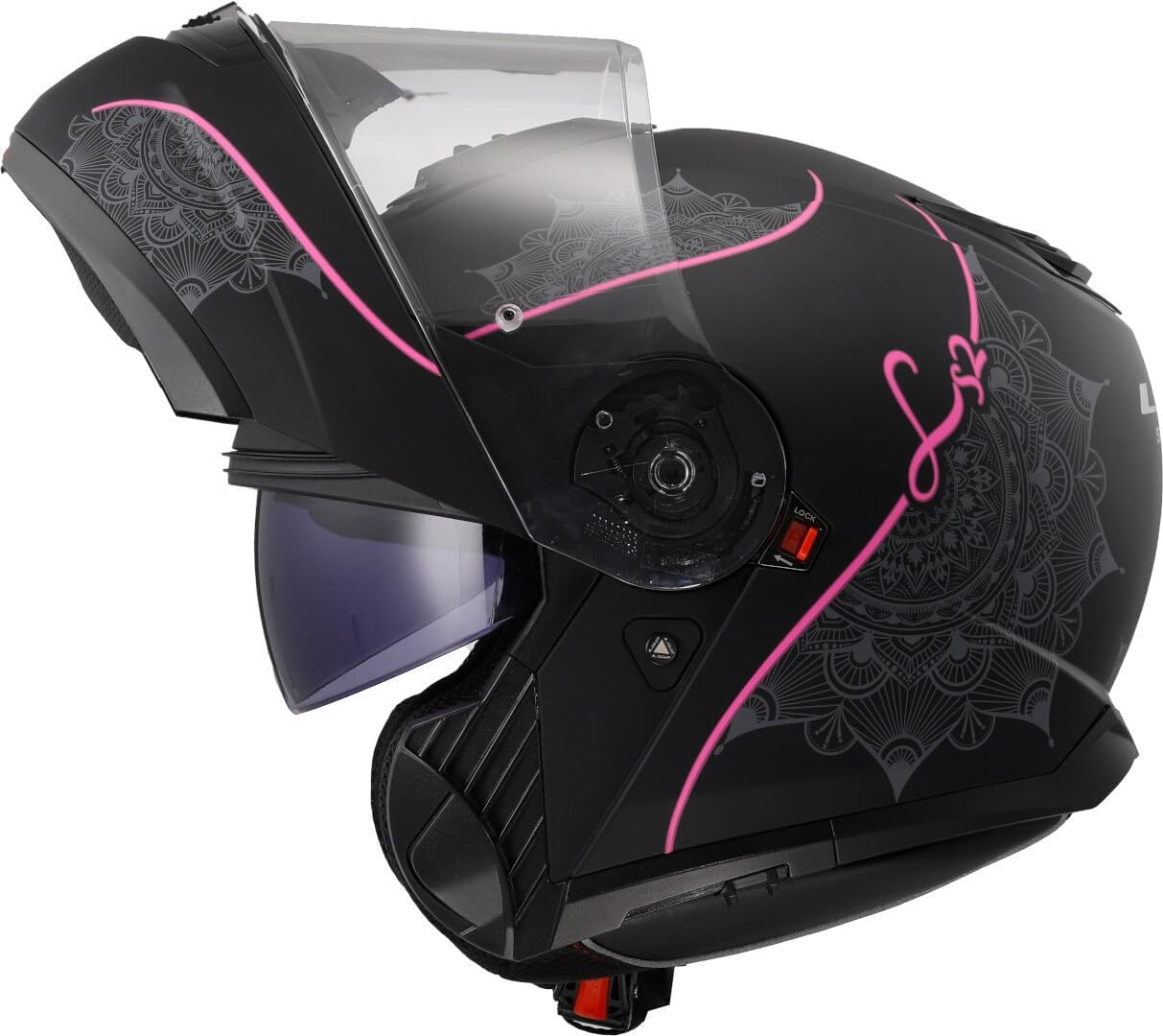 LS2 FF908 STROBE II LUX modular motorcycle helmet - matt black/pink