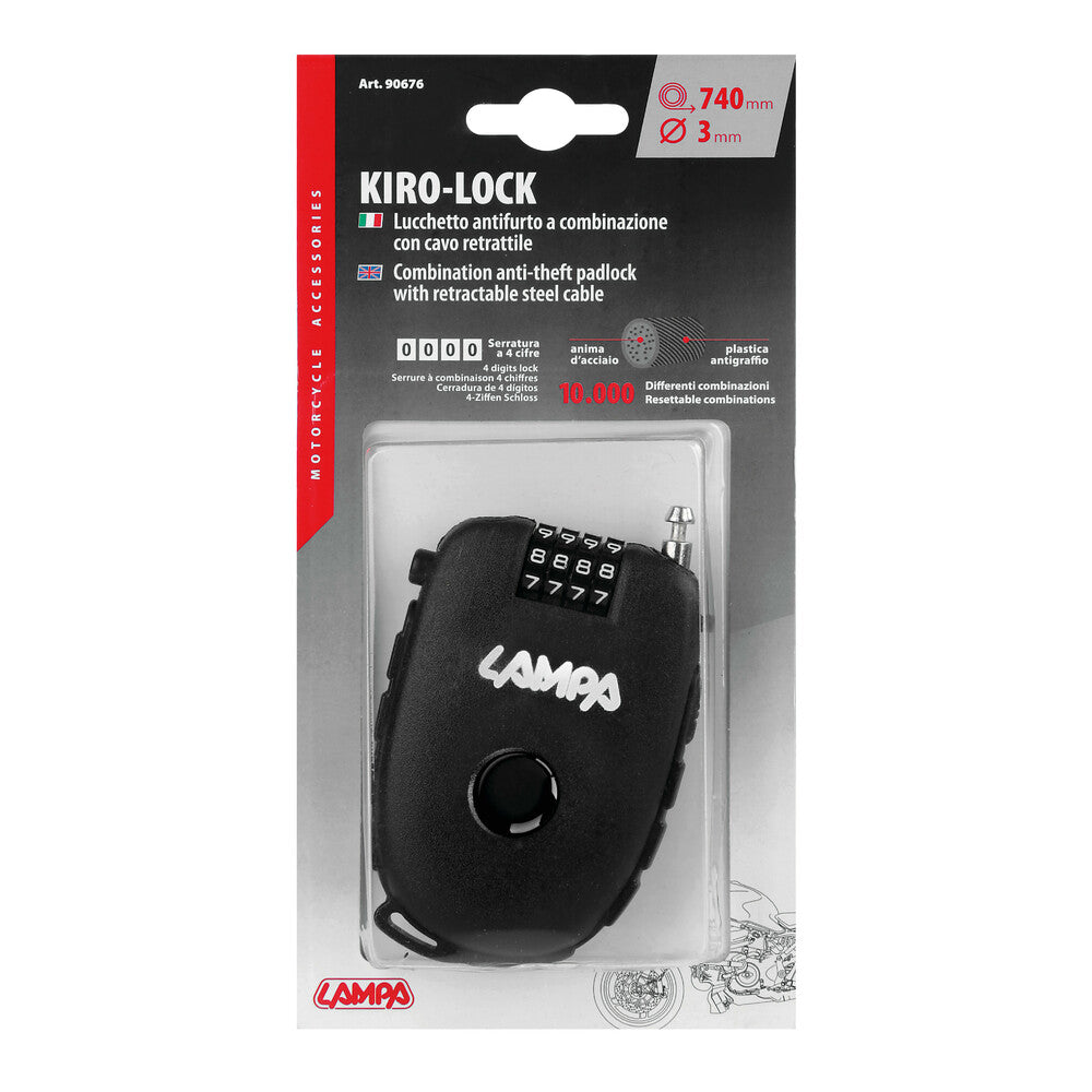 LUCCHETTO ANTIFURTO A COMBINAZIONE PER CASCO LAMPA KIRO-LOCK