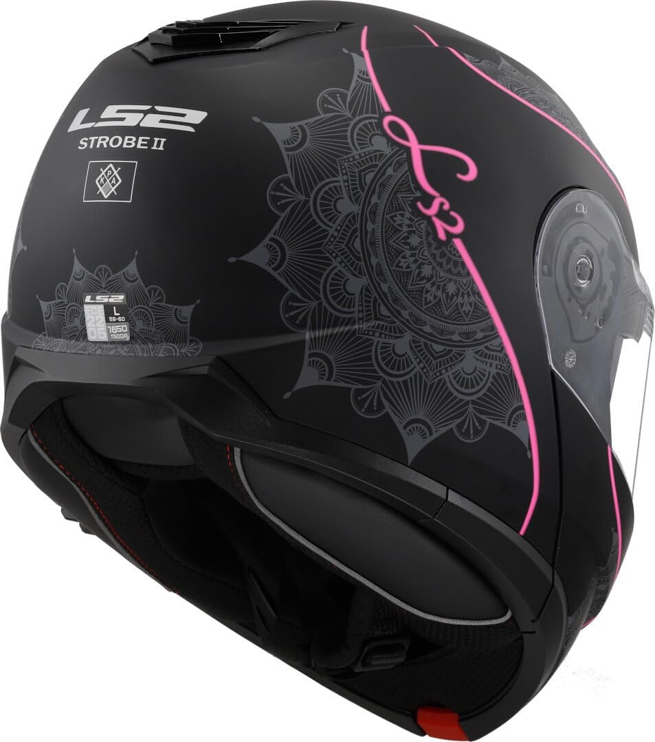 LS2 FF908 STROBE II LUX modular motorcycle helmet - matt black/pink 