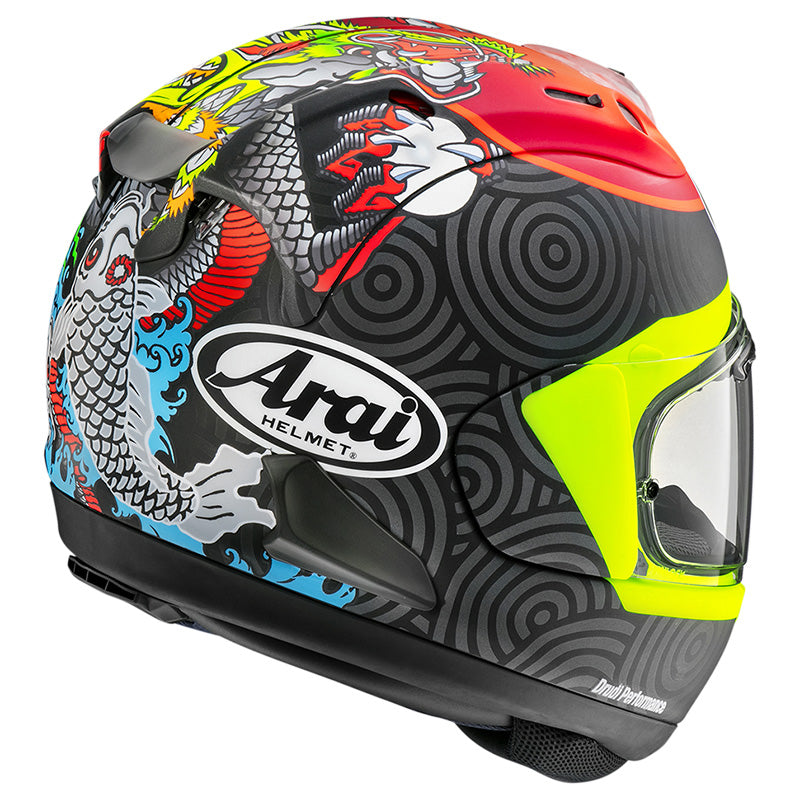Casco integrale ARAI RX-7V Evo Tatsuki - nero/rosso/giallo fluo